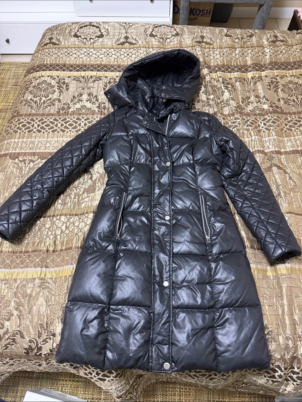 Women’s Long Black Quilted Hooded Puffer Coat